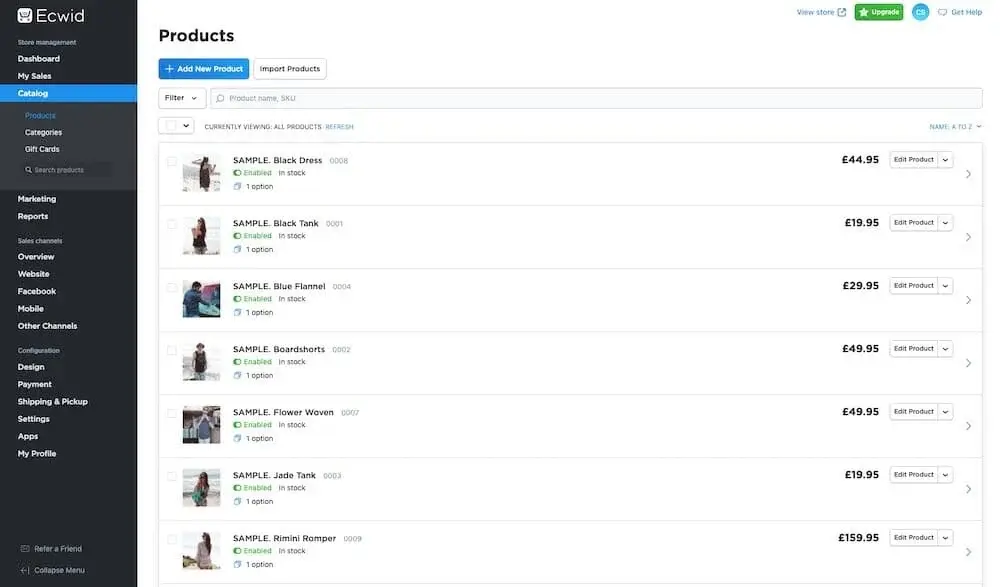 Ecwid ecommerce platform backend