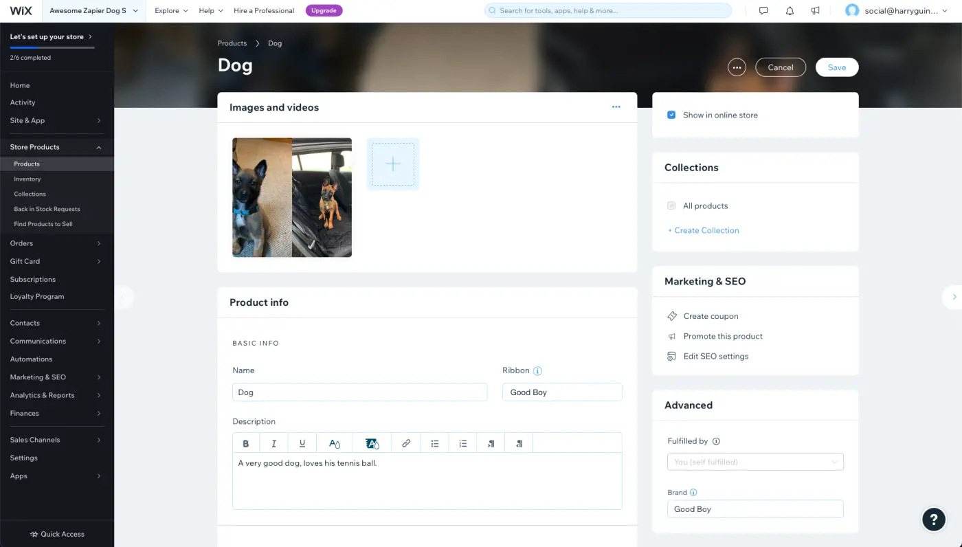 Wix backend - a website builder