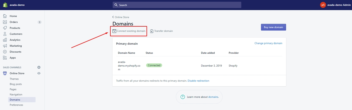 how to connect domain to shopify